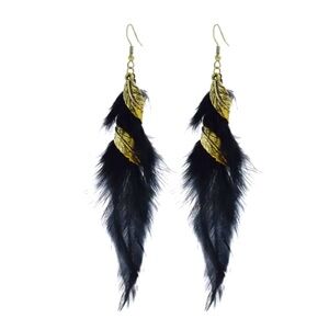 BLACK AND GOLDEN FEATHER EARRING